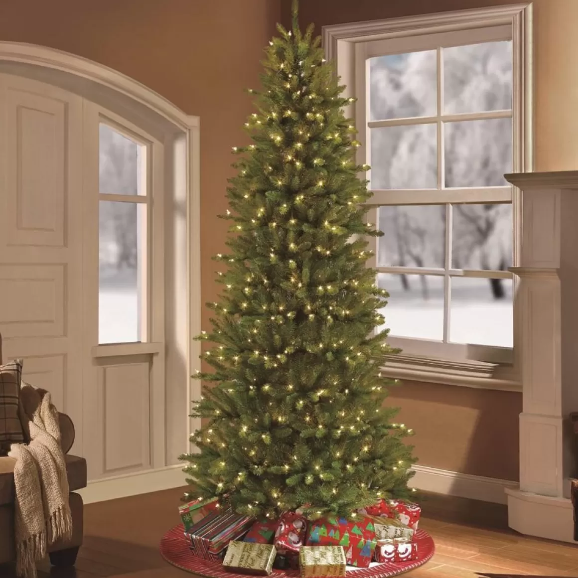 Puleo International 12' Slim Franklin Fir Artificial Christmas Tree - 1200 Clear Lights