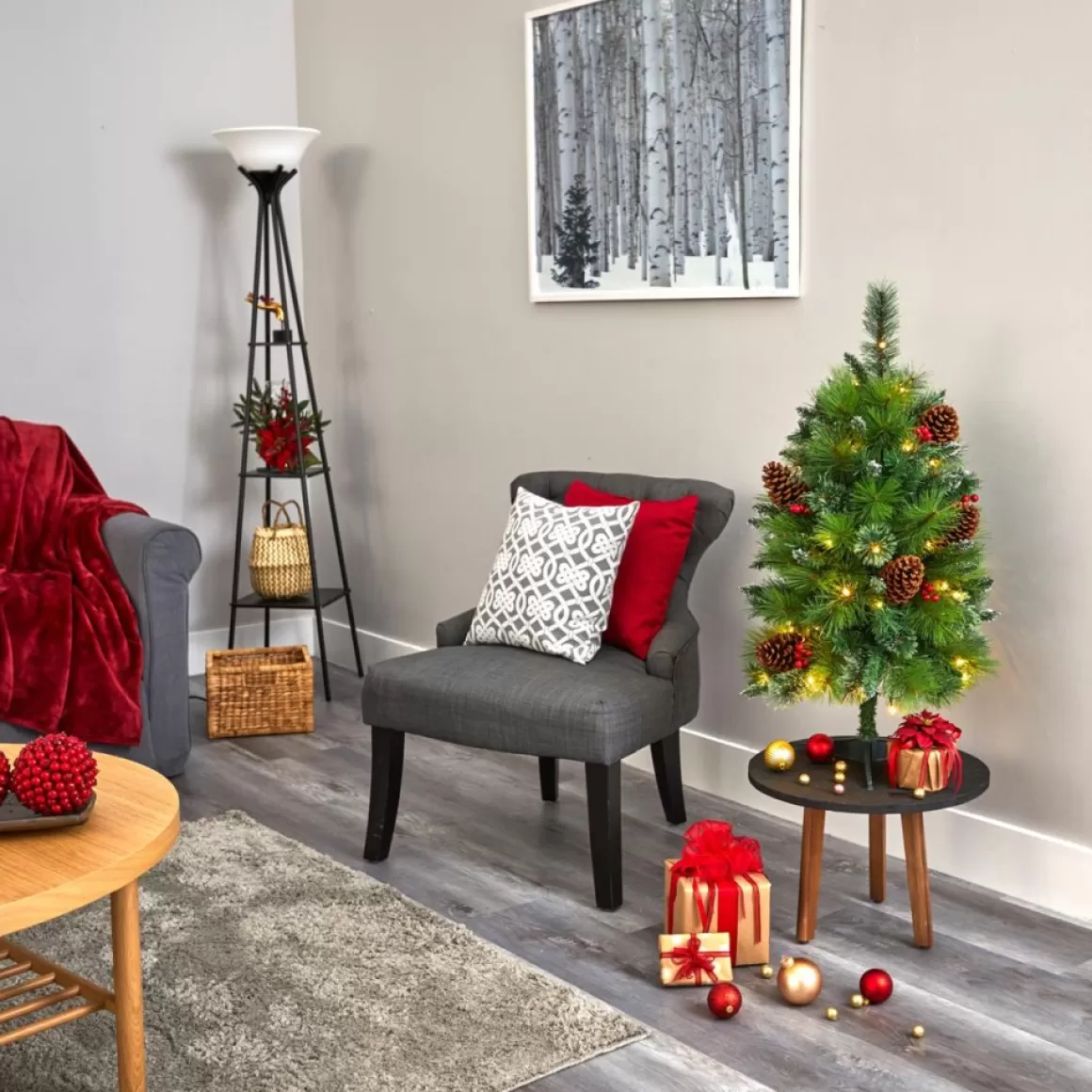 Nearly Natural 3 Ft. Montana Mixed Pine Artificial Christmas Tree With Pine Cones, Berries And 50 Clear Led Lights