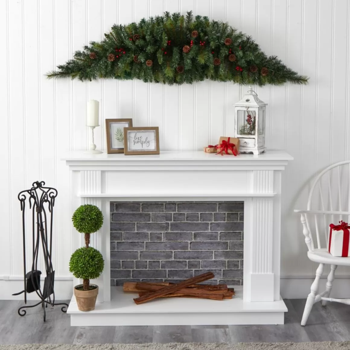 Nearly Natural 6' Artificial Christmas Swag With 50 Led Lights, Berries And Pine Cones