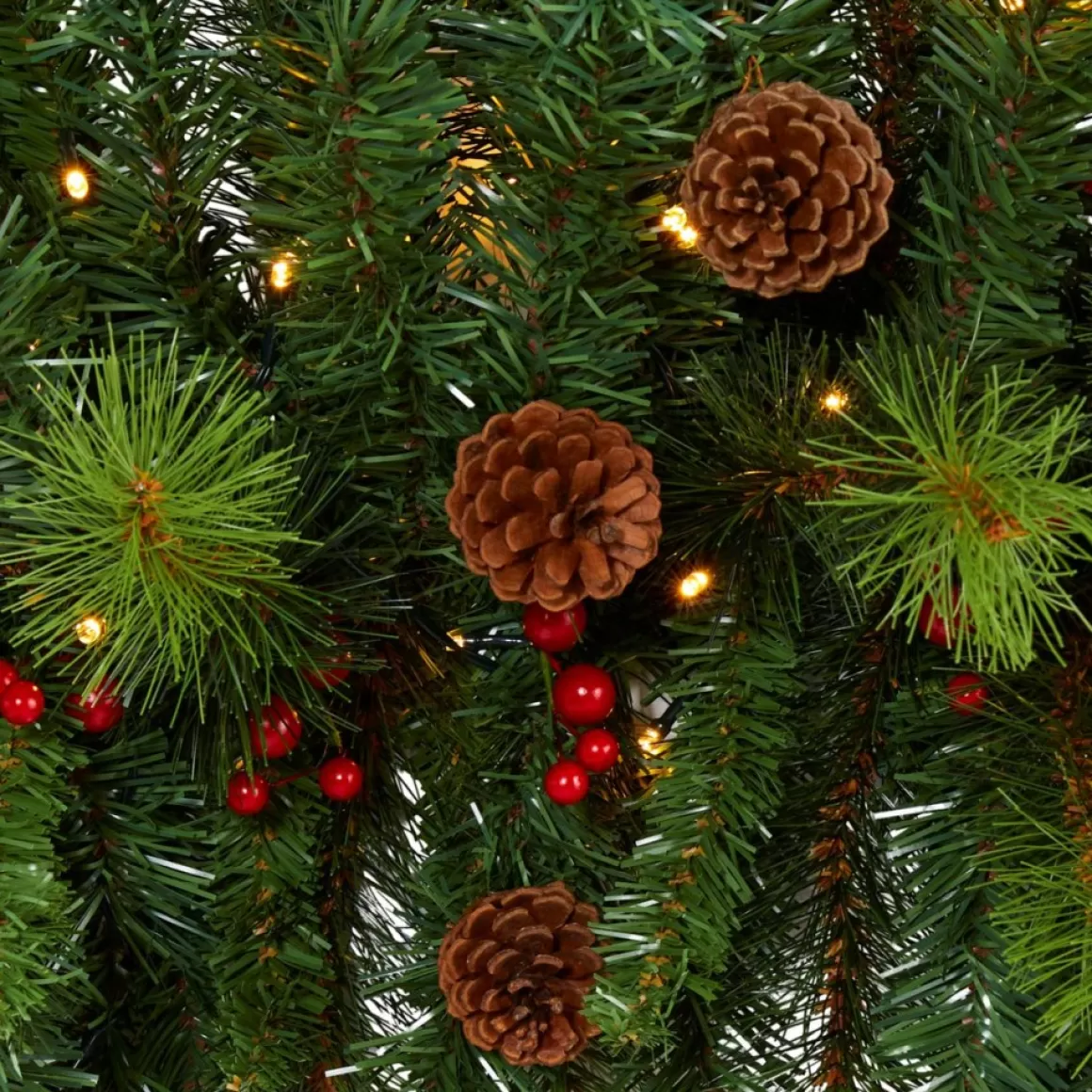 Nearly Natural 6' Artificial Christmas Swag With 50 Led Lights, Berries And Pine Cones