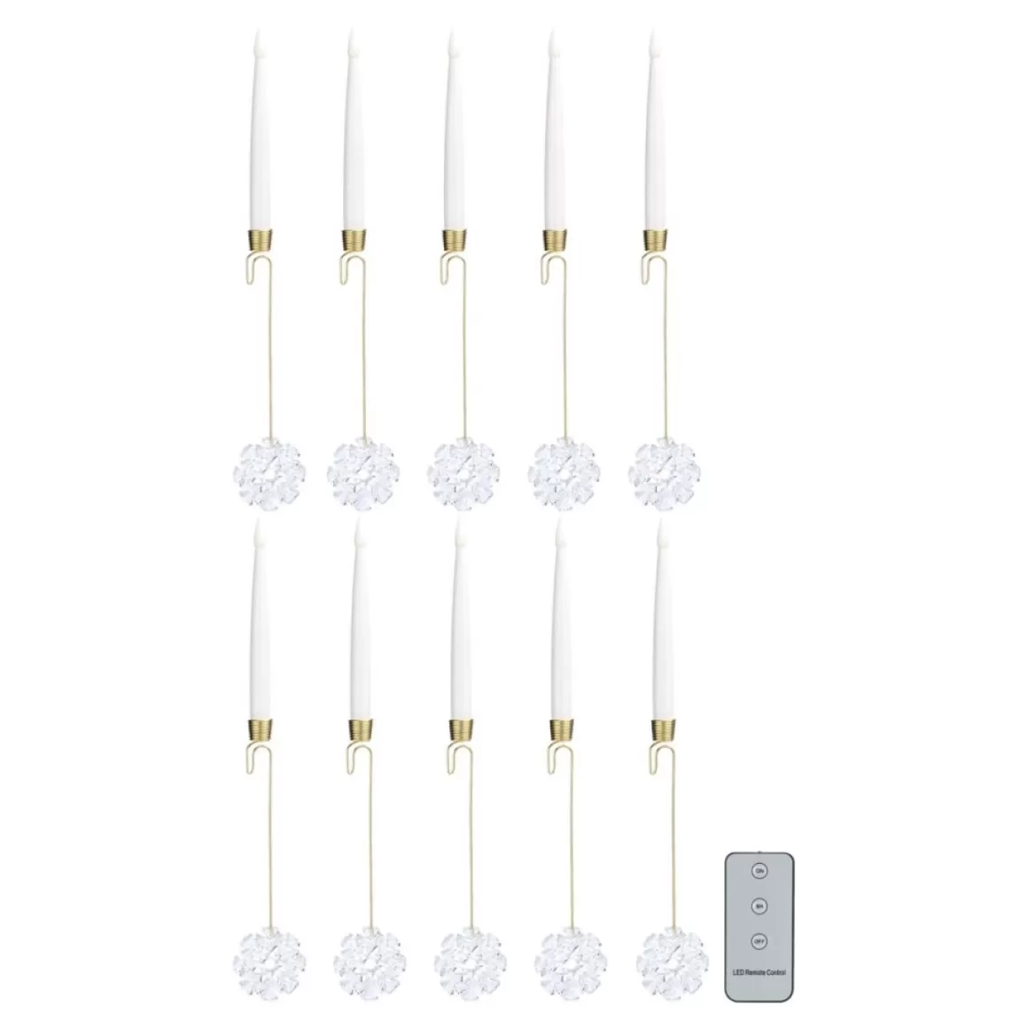 august & leo 10-Piece Jeweled Snowflake Tree Taper Candles W/ Remote