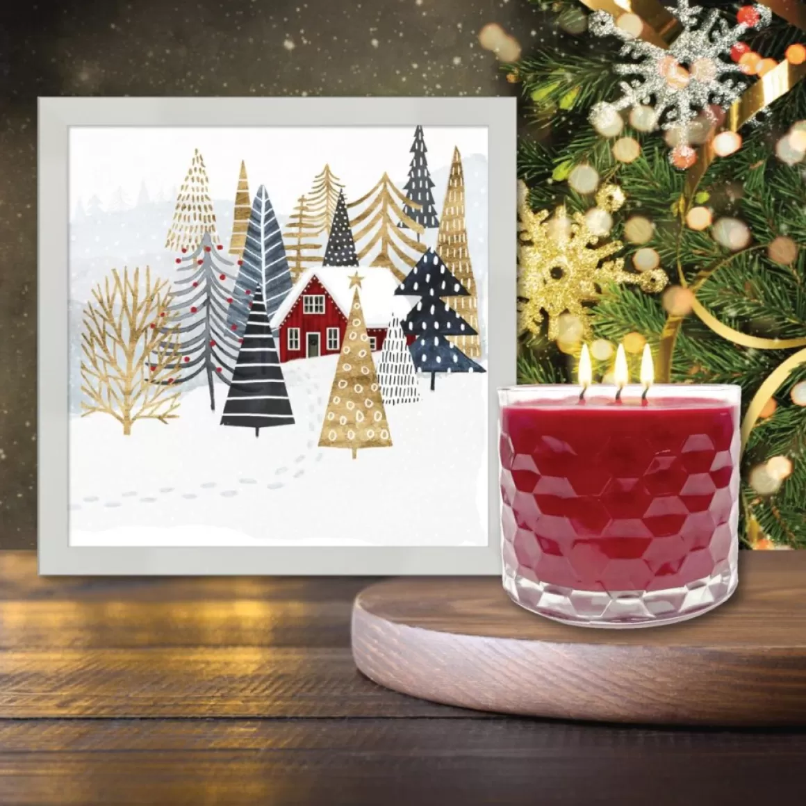 Courtside Market Christmas Chalet Artboard & 13.5 Oz. 3-Wick Candle