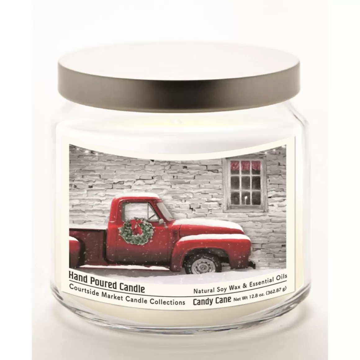 Courtside Market Red Pick-Up Truck With Wreath Wax Infused Candle