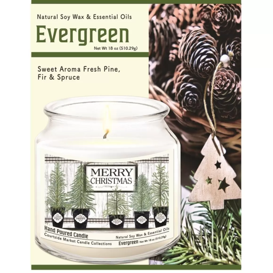Courtside Market Soy Candle W/ Essential Oils + Lid - Merry Christmas