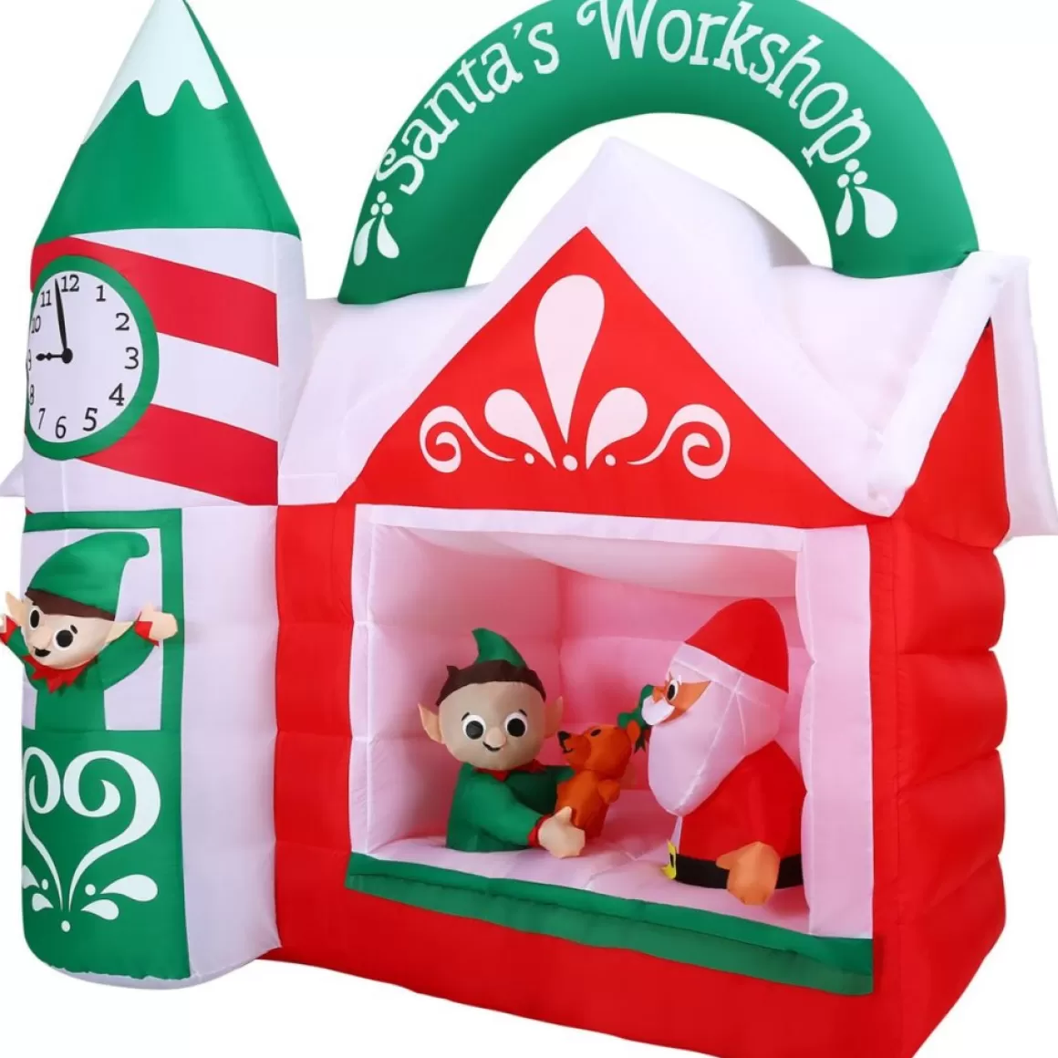 Fraser Hill Farm 7-Ft. Pre-Lit Inflatable Santa's Workshop