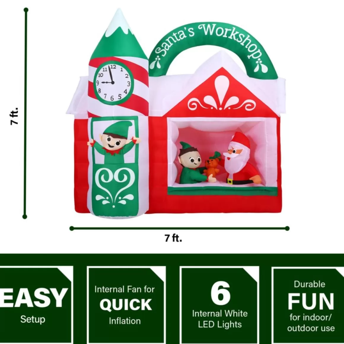 Fraser Hill Farm 7-Ft. Pre-Lit Inflatable Santa's Workshop
