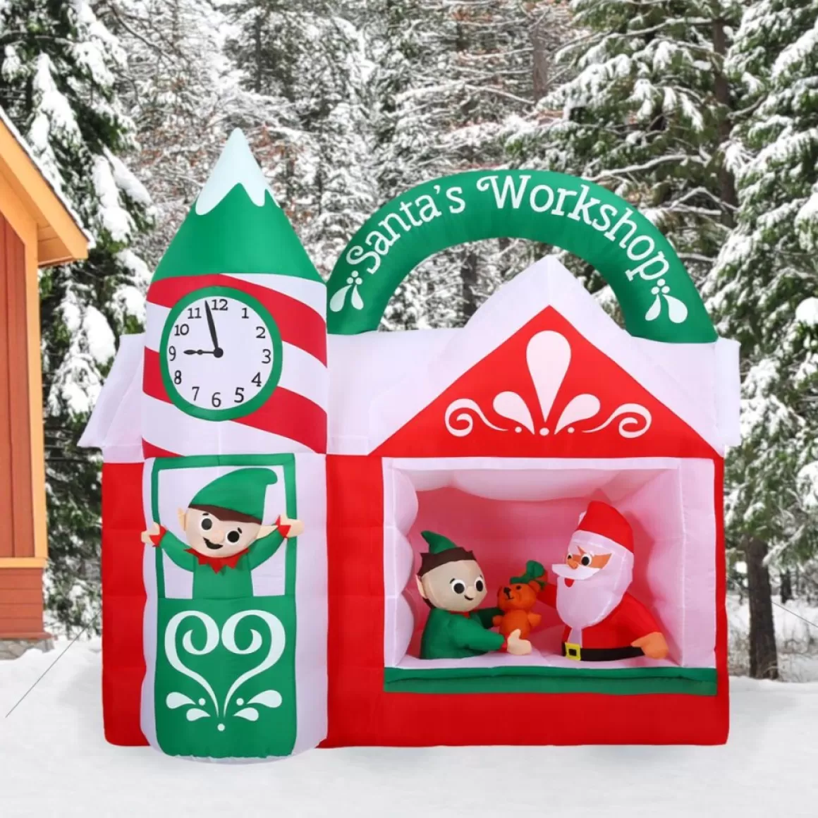 Fraser Hill Farm 7-Ft. Pre-Lit Inflatable Santa's Workshop