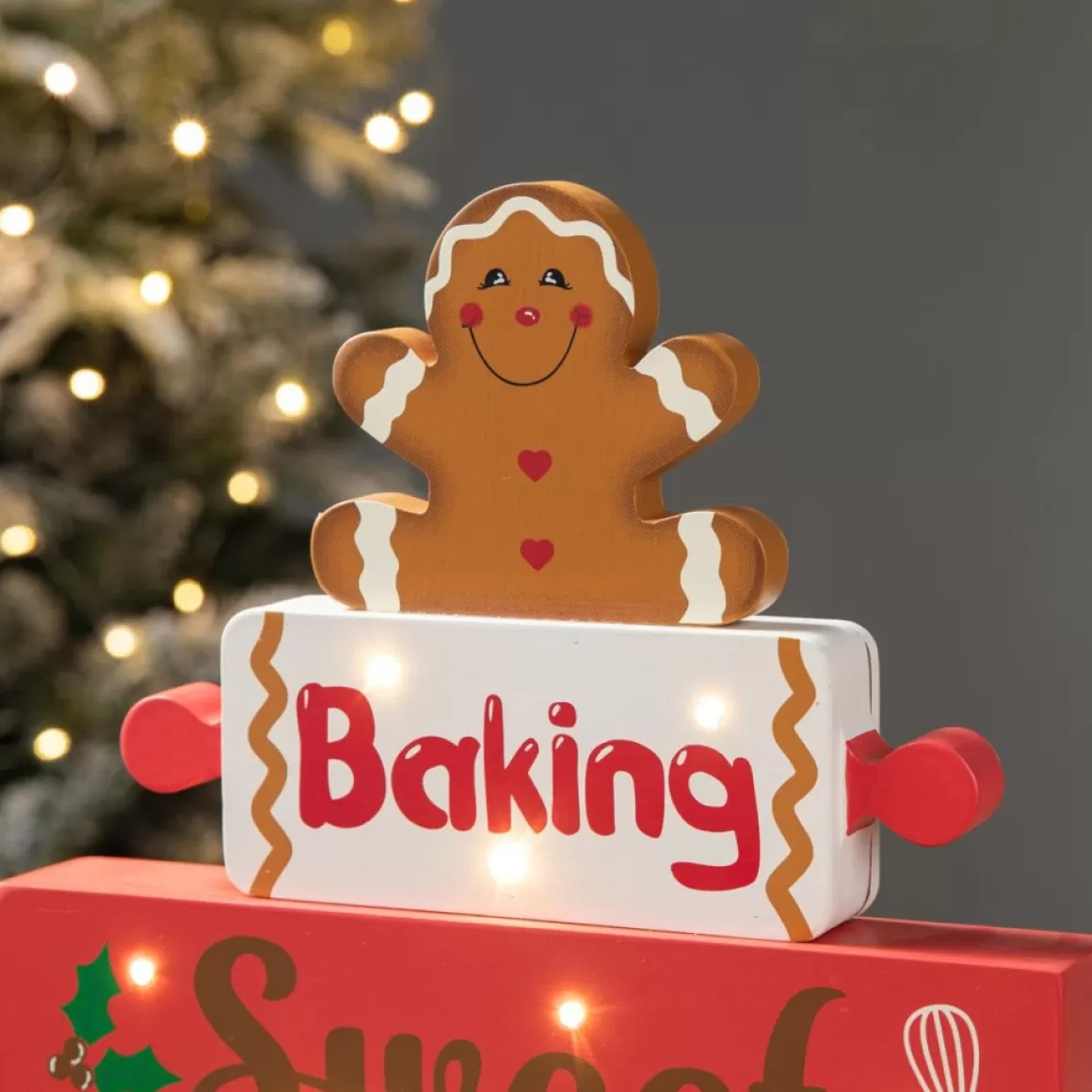 Glitzhome 12" H Lighted Wooden Christmas Gingerbread Man Table Decor