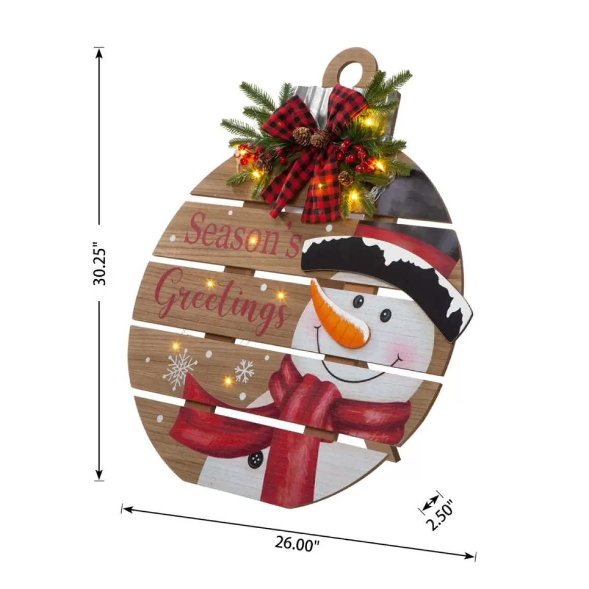 Glitzhome 30.25" H Lighted Round Wooden Snowman Porch Decor