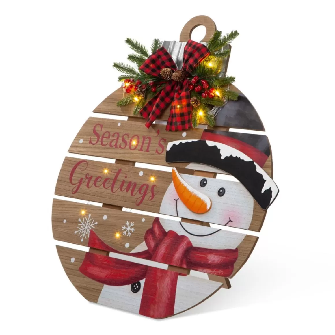 Glitzhome 30.25" H Lighted Round Wooden Snowman Porch Decor