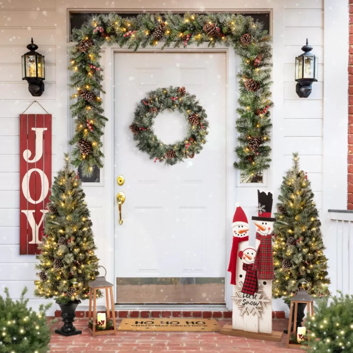 Glitzhome 35.5" H Wooden Snowman Family Porch Decor