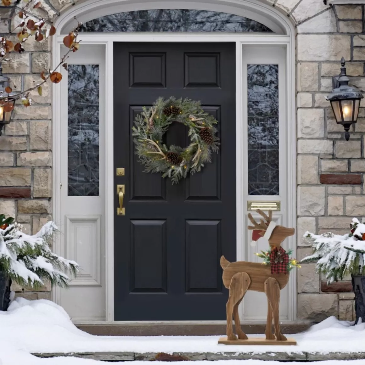 Glitzhome 36" H Chunky Wood Reindeer Porch Decor