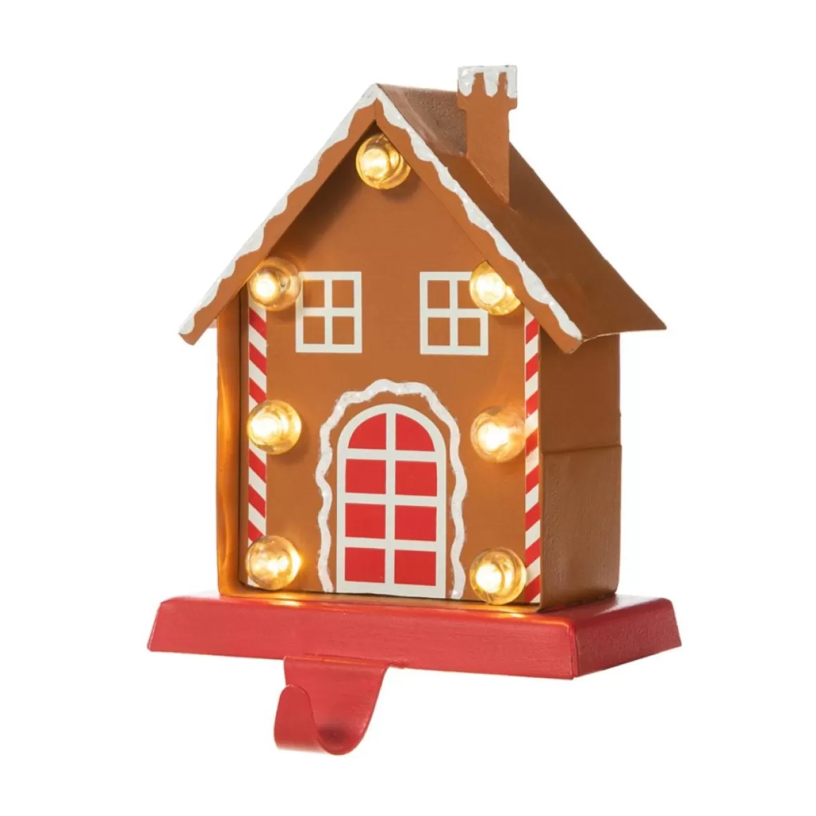Glitzhome 6.75" H Marquee Led Metal Gingerbread House Stocking Holder