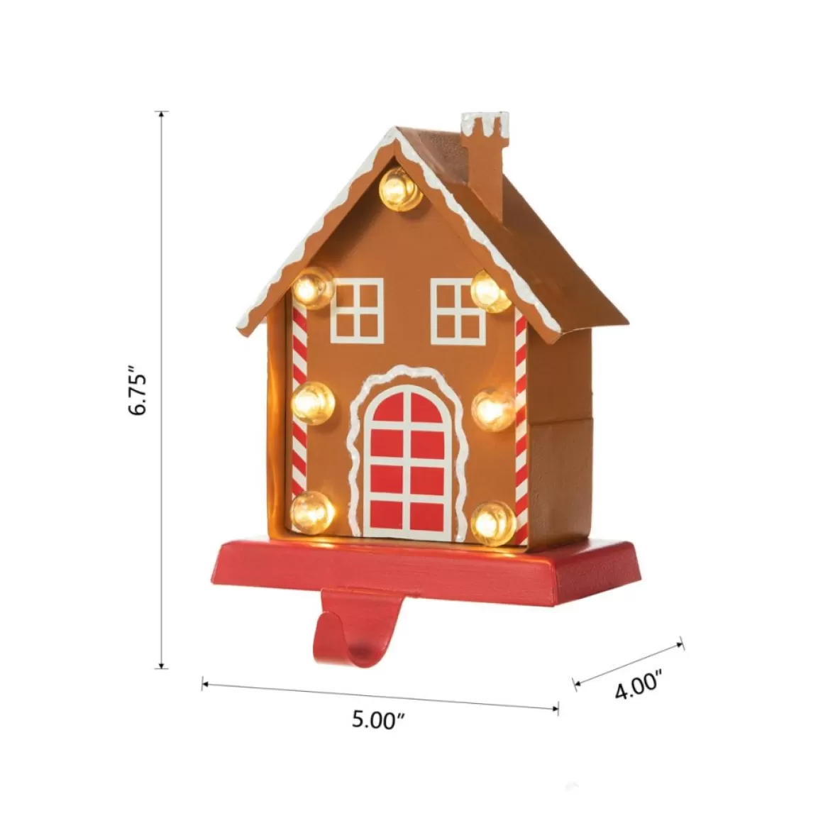 Glitzhome 6.75" H Marquee Led Metal Gingerbread House Stocking Holder