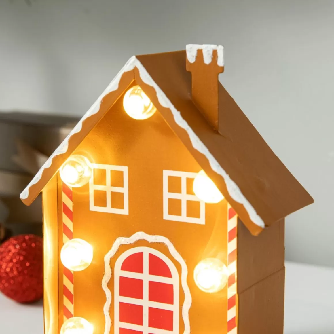 Glitzhome 6.75" H Marquee Led Metal Gingerbread House Stocking Holder