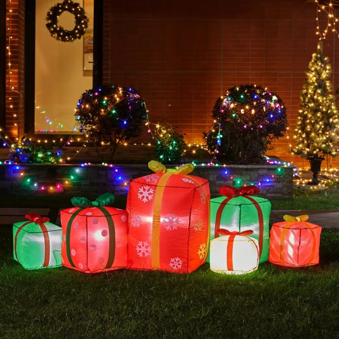 Glitzhome 8' Lighted Inflatable Gift Boxes Decor