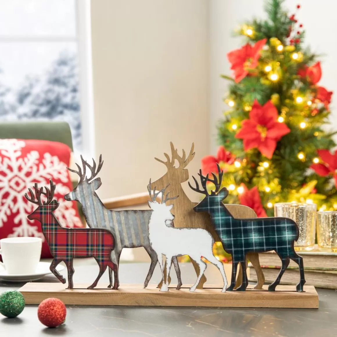 Glitzhome Galvanized Metal And Wooden Reindeer Table Decor