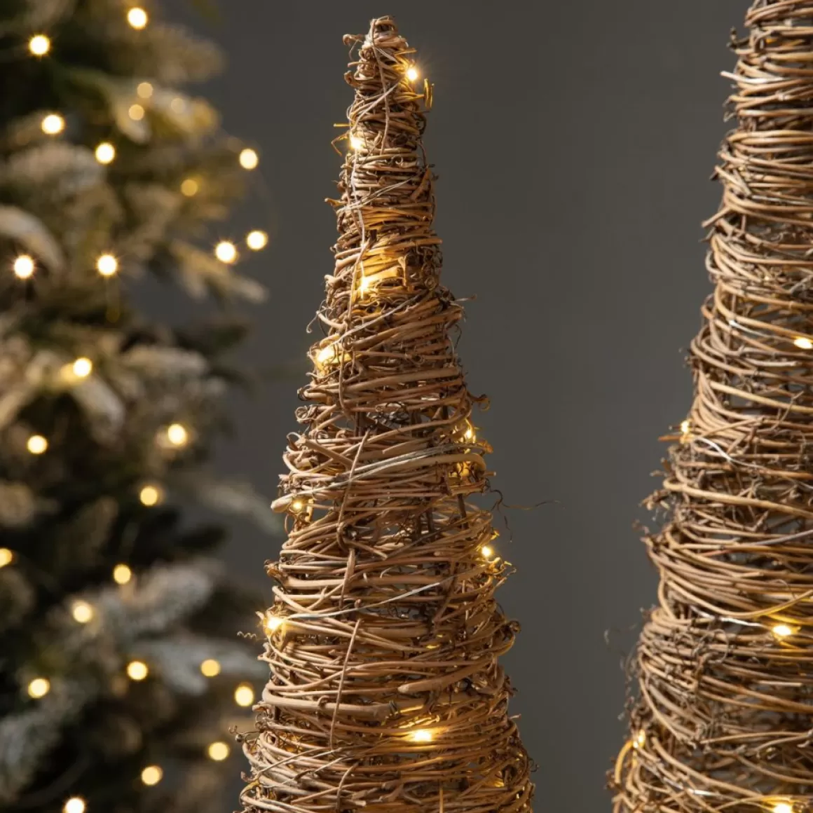 Glitzhome Set Of 2 Lighted Rattan Christmas Table Tree Decor