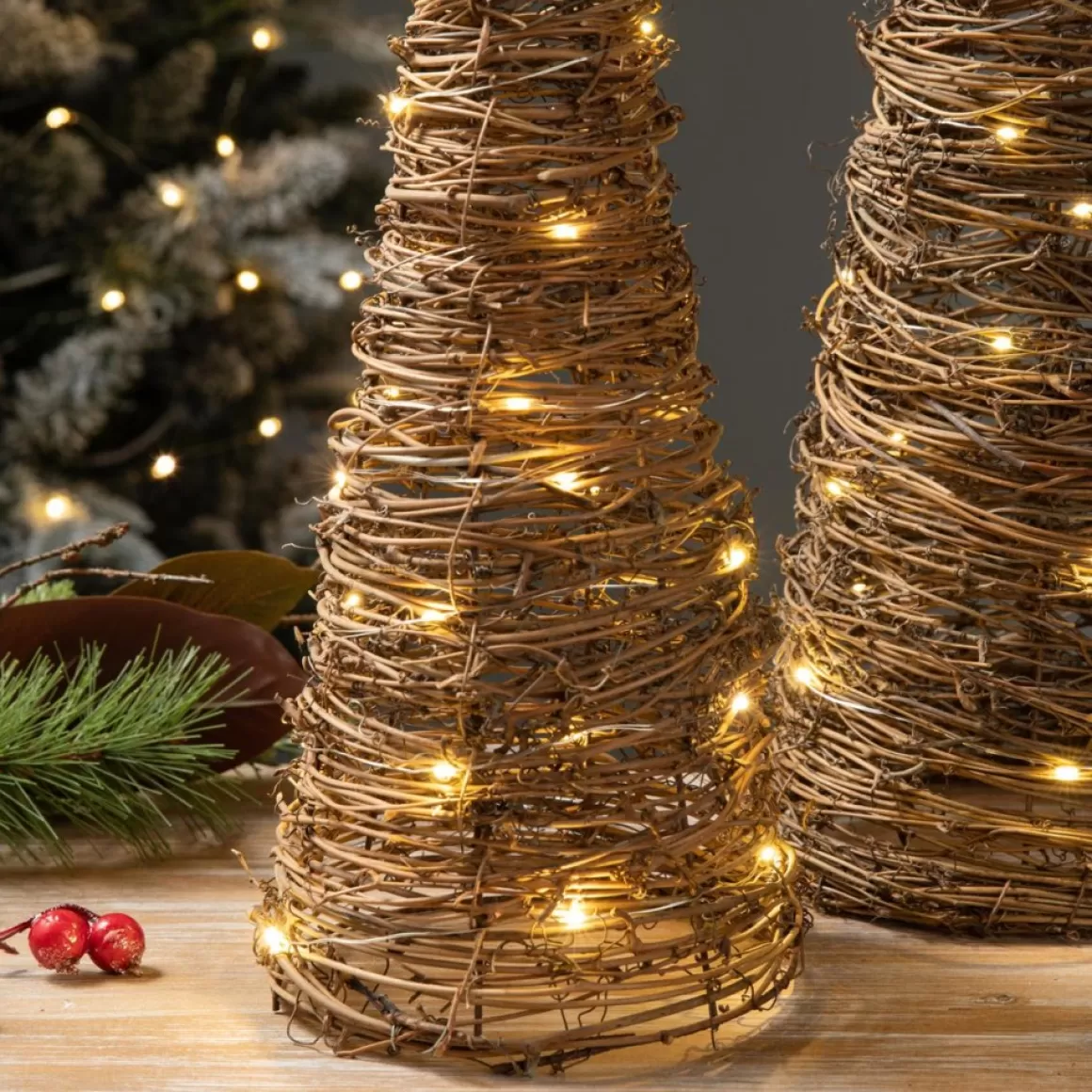 Glitzhome Set Of 2 Lighted Rattan Christmas Table Tree Decor
