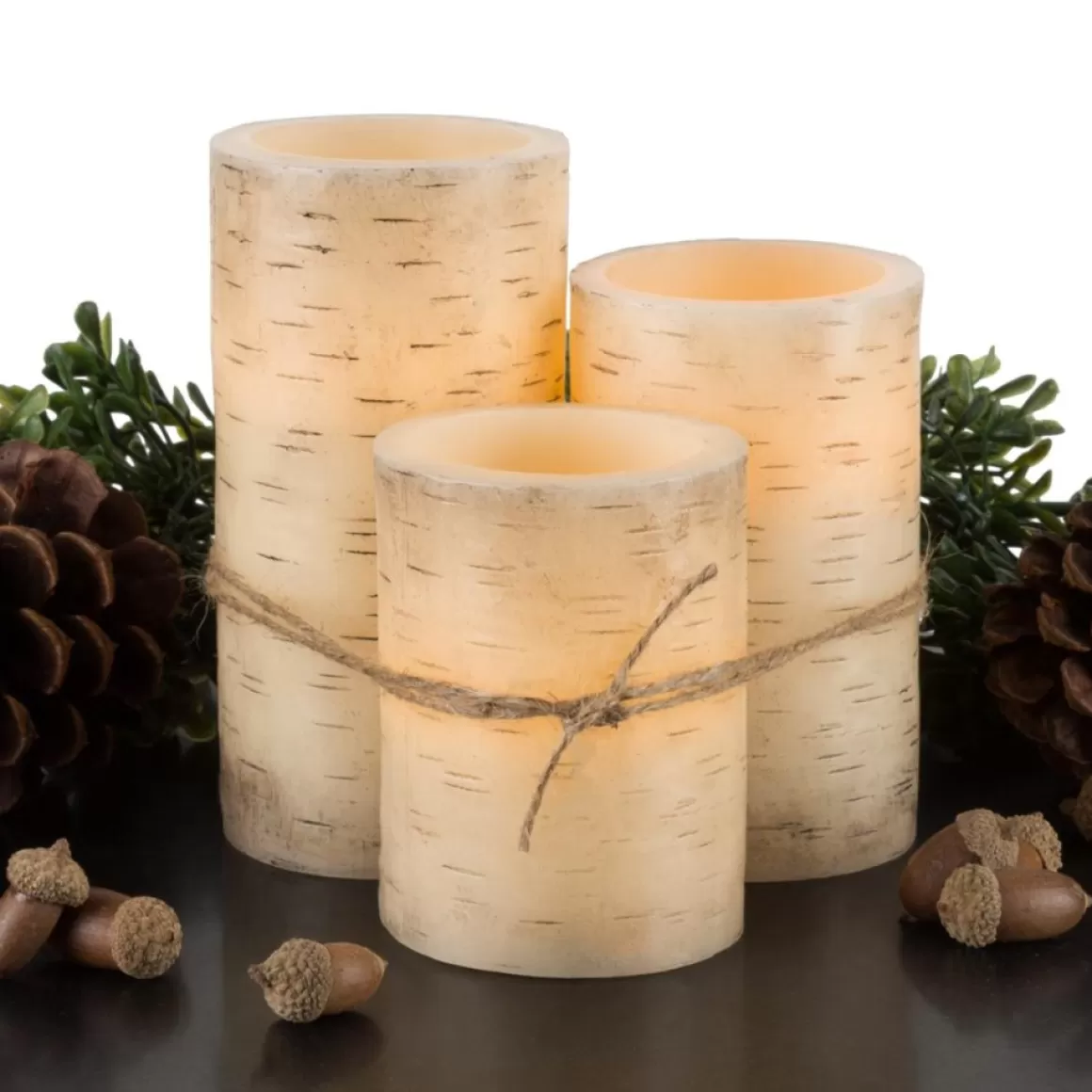 Lavish Home Flickering Flameless Led Candles With Birch Bark- Set Of 3