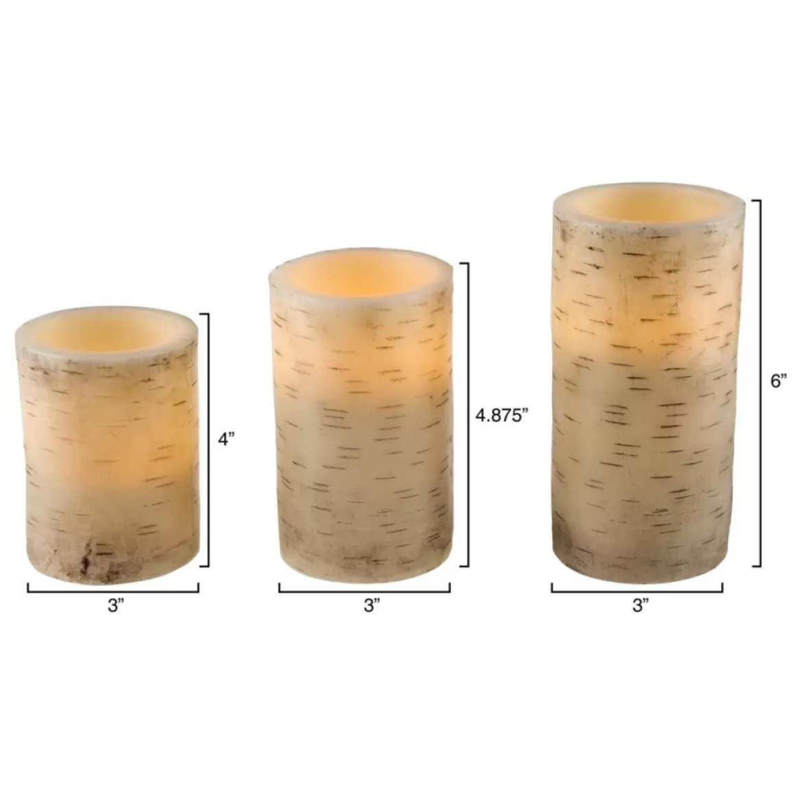 Lavish Home Flickering Flameless Led Candles With Birch Bark- Set Of 3