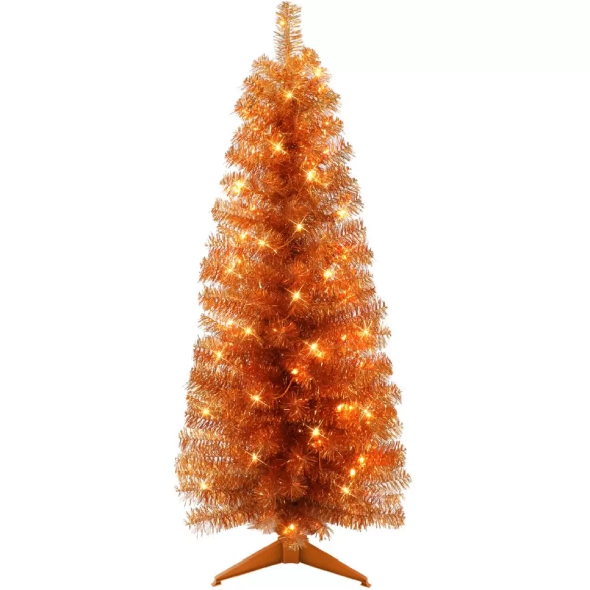 Puelo International Puleo International 4.5' Pre-Lit Orange Tinsel Tree W/ 70 Clear Lights