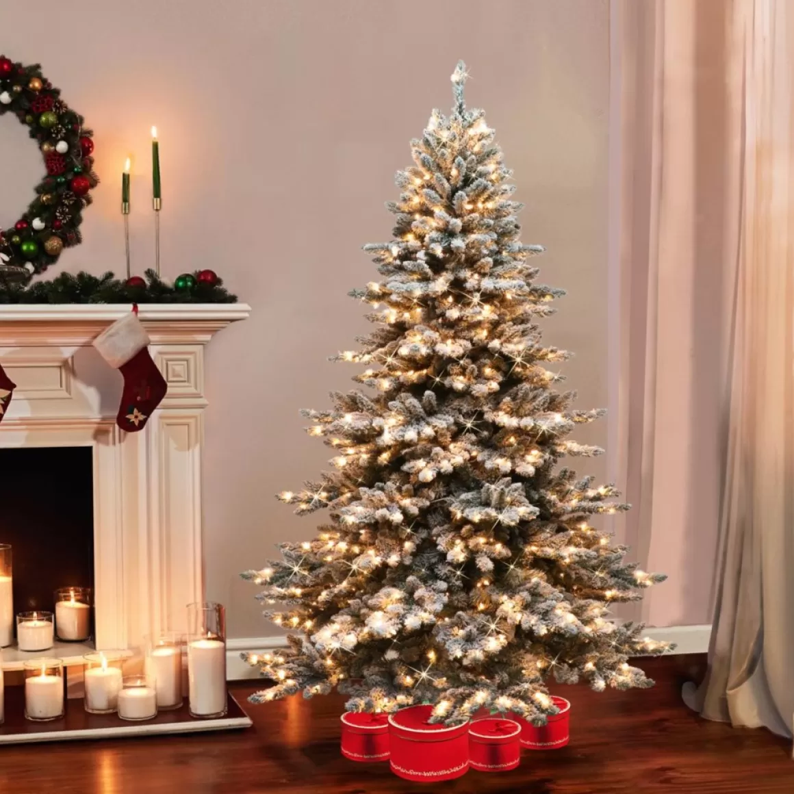 Puleo International Puleo Intl. 6.5' Pre-Lit Royal Majestic Spruce Green Tree Flocked Tree