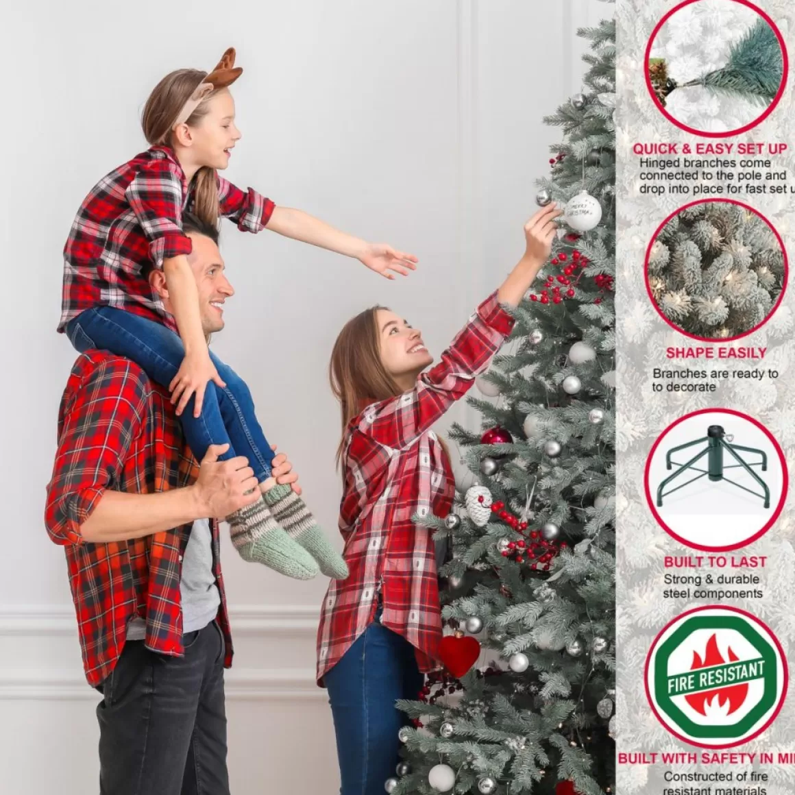 Puleo International Puleo Intl. 7.5' Pre-Lit Royal Fraser Fir Flocked Tree W/ Memory Tips