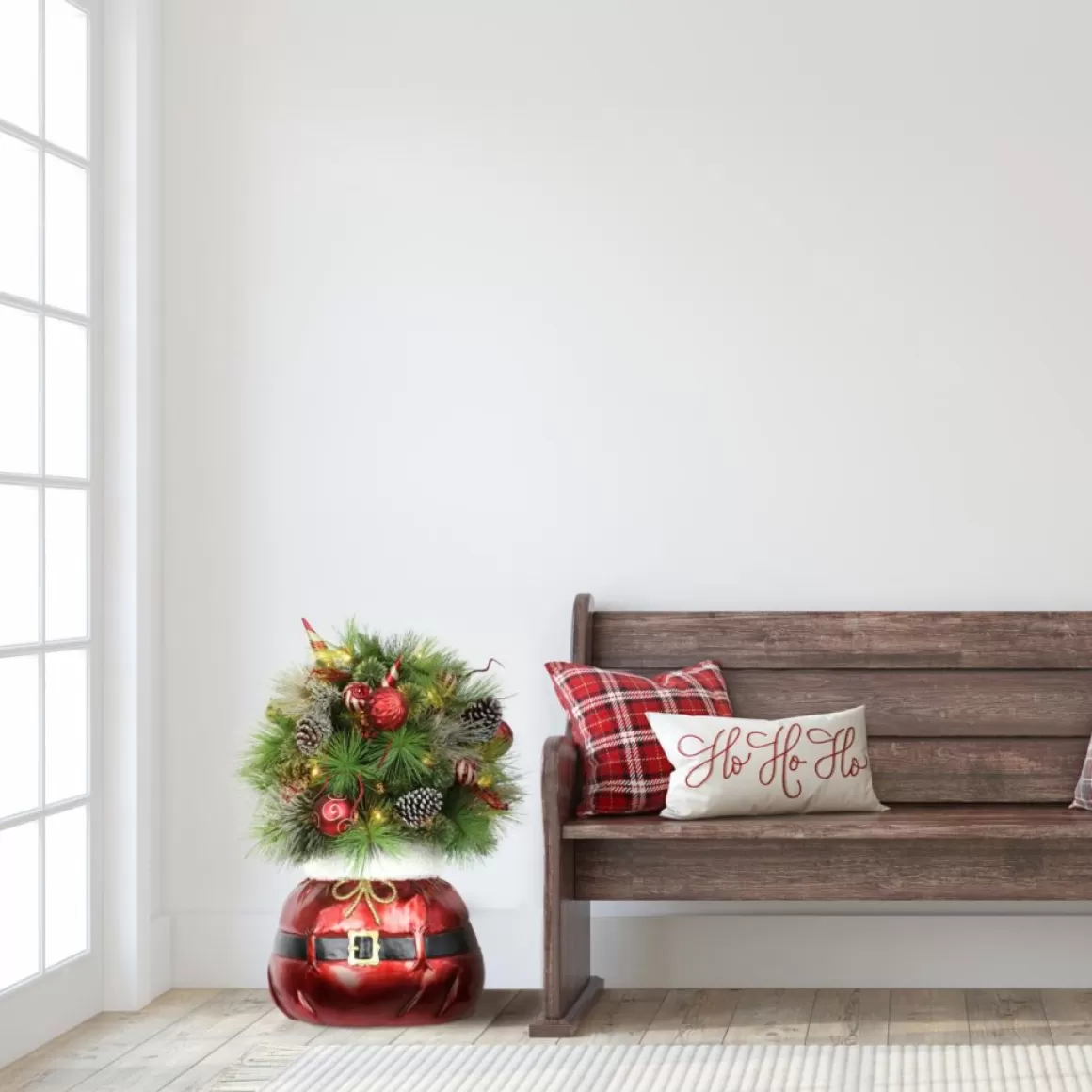 Puleo International Puleo Intl. Pre-Lit Decorated 3' Artificial Christmas Bush In Sac Base