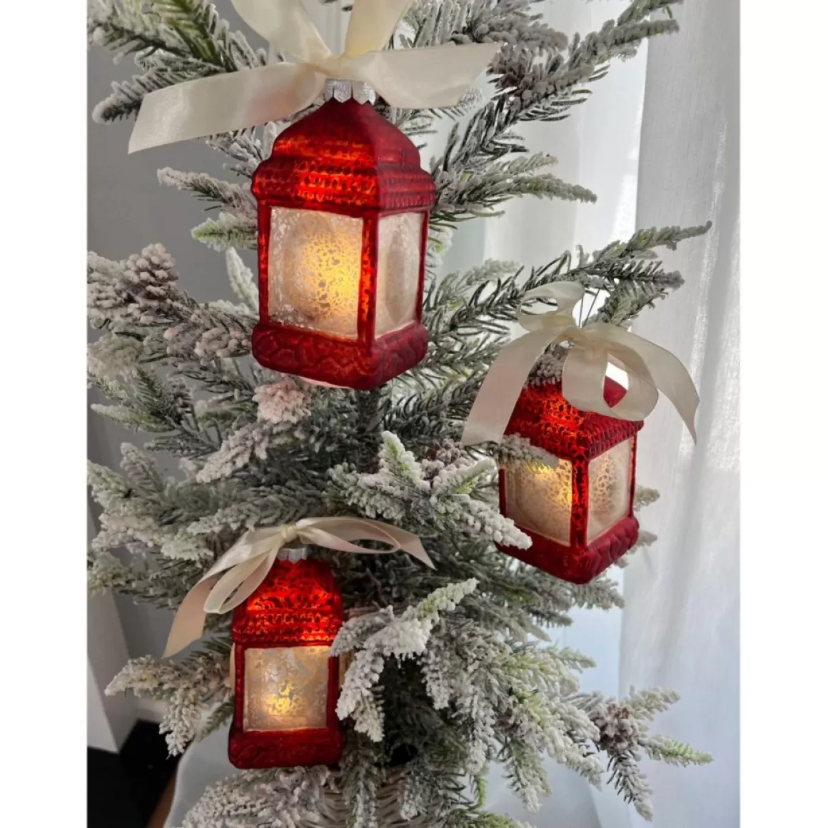 Winter Lane Mini Lantern Glass Ornaments With Gift Bags - Set Of 3