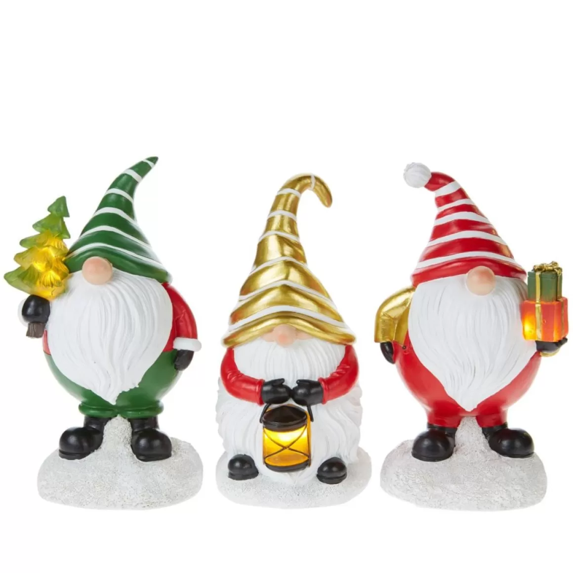Winter Lane Set Of 3 Led Holiday Gnomes With 4-Hour Timers
