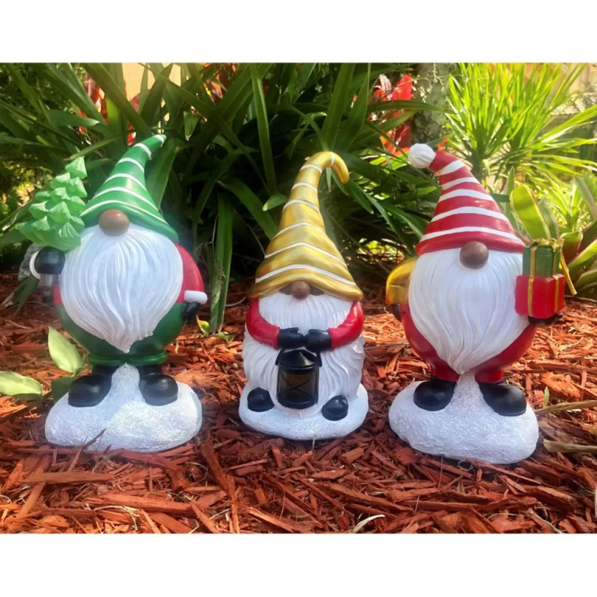 Winter Lane Set Of 3 Led Holiday Gnomes With 4-Hour Timers
